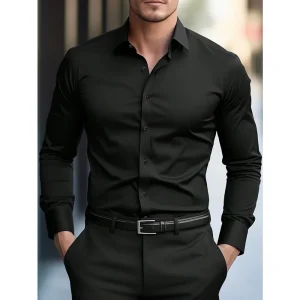 FGKKS New Men Shirt Brand New Solid Color Long Sleeve Elastic Fabric Men's Multiple Colors Male Quality Basic Shirt